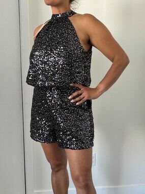 Scotch & Soda Black Sequin Halter Romper NWT Size 38